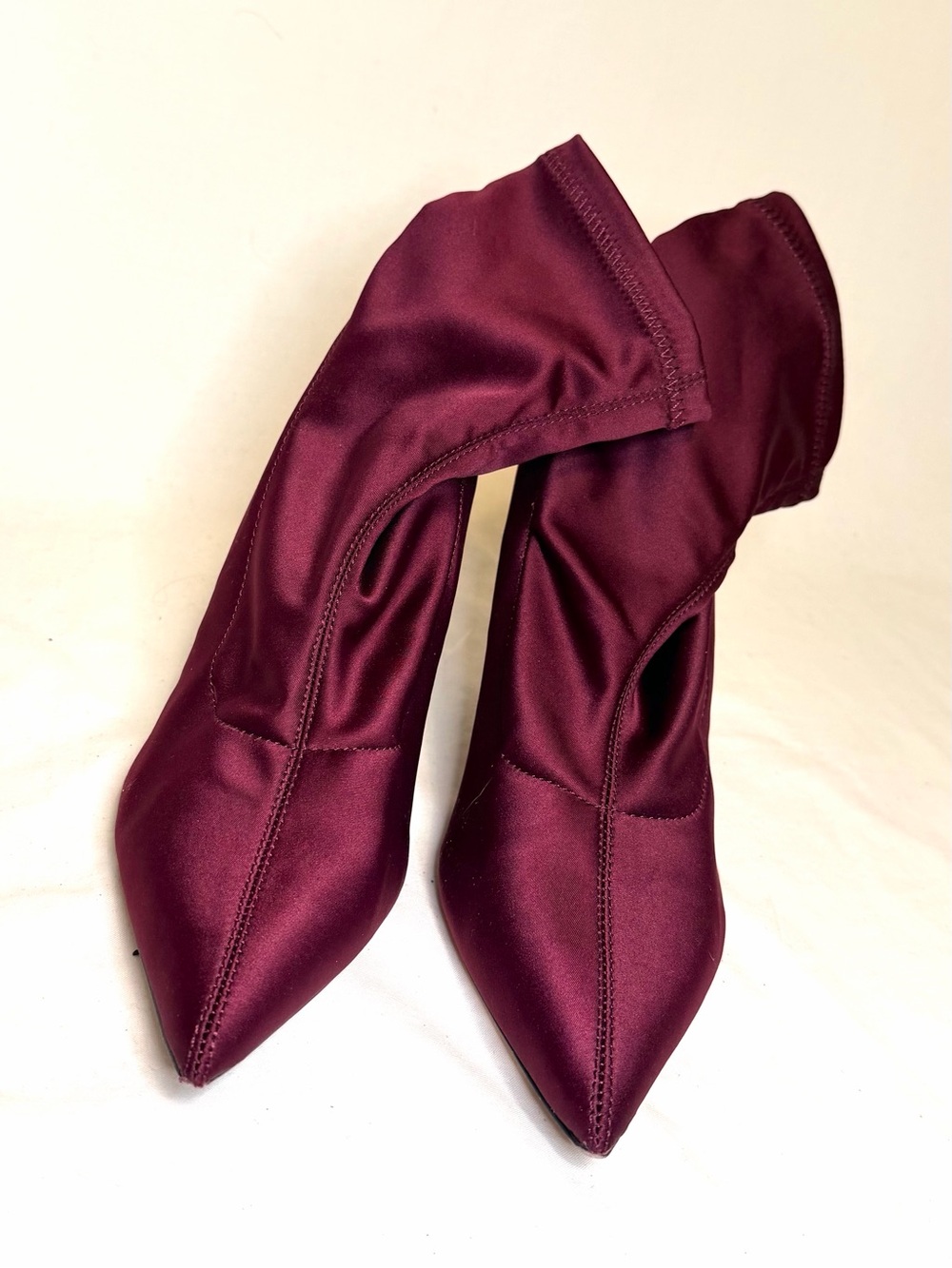 Zara Burgundy Satin Pointed Toe Ankle Heels